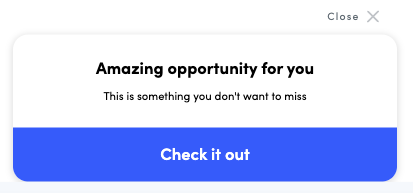 Call to action popup on the event site with a message and button