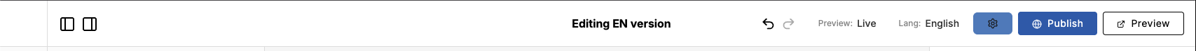 Editor top bar showing the Preview button, language, and Publish